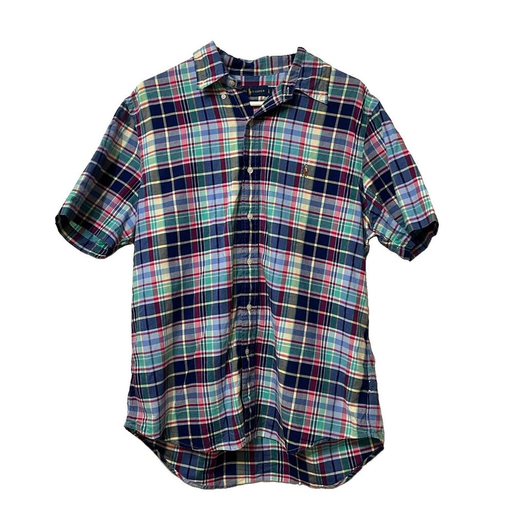 Polo Ralph Lauren Men’s Plaid Blue Pink Flesh Pony Short Sleeve Shirt Large